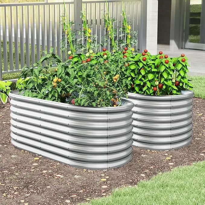 Giantex 5x3x2ft Raised Garden Bed, Large Metal Elevated Oval Planter Bed, 193 Gallon Capacity, Outdoor Planting Garden Box for Vegetable Flower Herb Grow (Silver) by GreenHaven Gardens