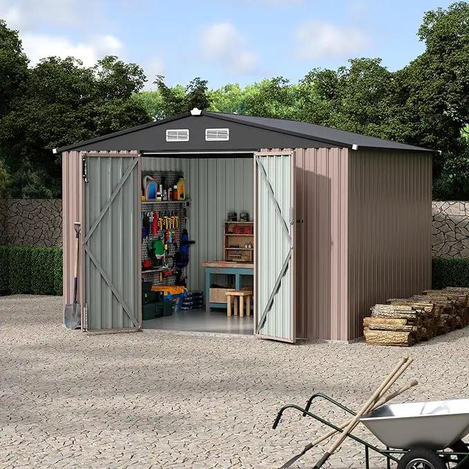 8x10 FT Metal Storage Sheds Outdoor with Floor, Metal Yard Sheds Garden Shed Kit, MetalTool Shed with Lockable Door, Metals UtilitySheds Buildings with Air Vent for Backyard Garden Patio Lawn by GreenHaven Gardens