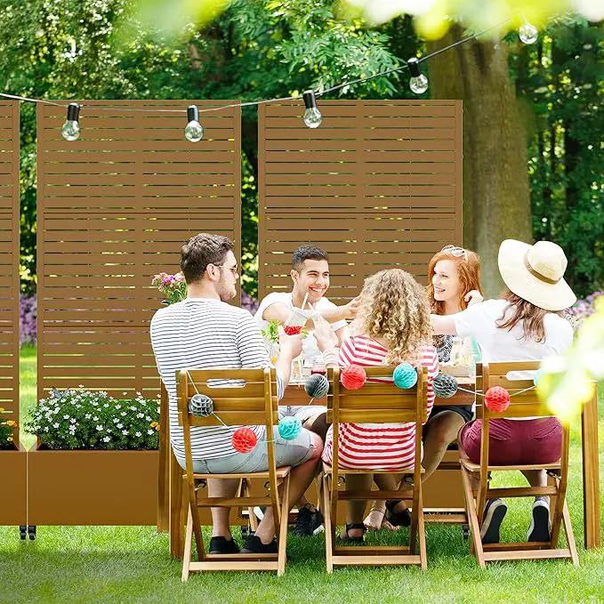 Casaphoria Metal Raised Garden Bed with Trellis and Wheels, 72"x35"x16" Planter Box for Climbing Plants, Vegetables & Vines, Features Drainage Holes and Privacy Screen (Brown-Louvered) by GreenHaven Gardens