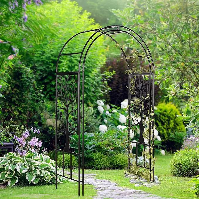 Evergreen Plow & Hearth Tree of Life Garden Arbor - 7 Feet Tall | Slim Metal Arch with Iron Trellis for Climbing Plants | Elegant Wedding Arbor | Outdoor Patio & Garden Decor by GreenHaven Gardens