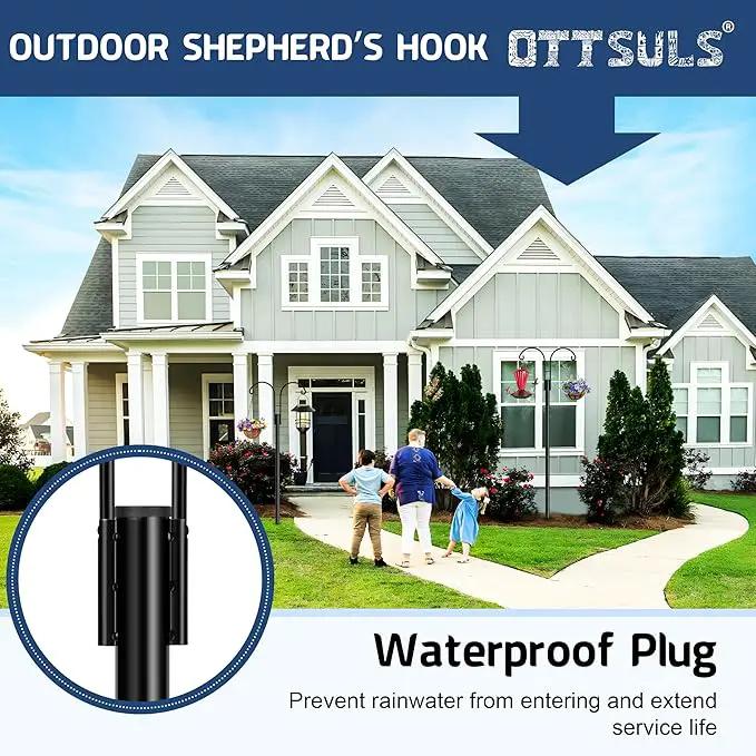 Ottsuls Bird Feeder Pole, 2 Pack 108 INCH Double Shepherds Hooks for Outdoor, Garden Pole with 5 Base Prongs Heavy Duty Planter Hooks for Hanging Plant Baskets, Lantern, Hummingbird Feeder