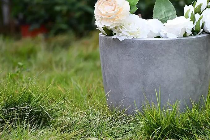 Kante 14 Inch Dia Round Concrete Planter, Indoor Outdoor Large Plant Pot with Drainage Hole and Rubber Plug for Home Patio Garden, Natural Concrete by GreenHaven Gardens