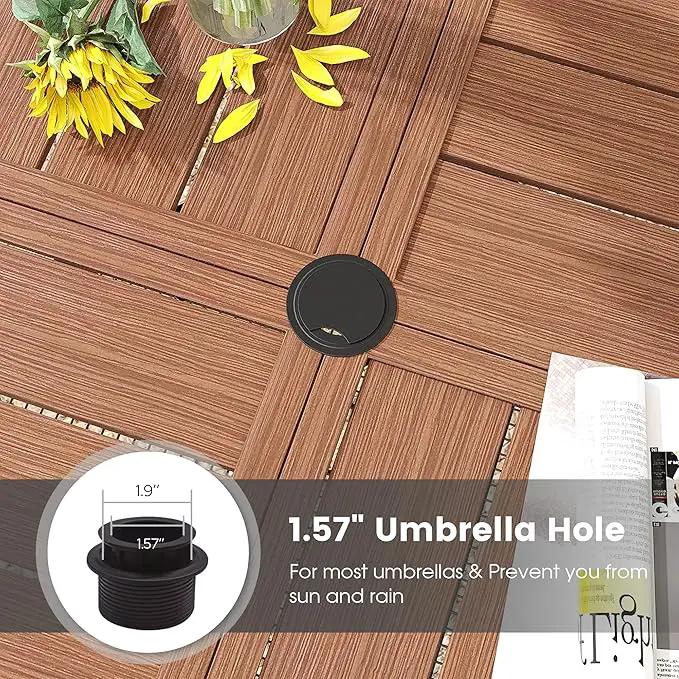 DIFY 40.6" Round Outdoor Patio Dining Table for 4, All-Weather Metal Steel Slatted Patio Table with 1.57" Adjustable Umbrella Hole, for Lawn Garden Porch Backyard, Walnut by GreenHaven Gardens