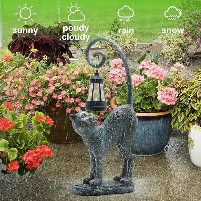 Resin Cat Statue with Solar Lantern, Eye-catching Garden Sculpture Decor，15.3" Height Outdoor Figurine for Garden Yard Patio Decorations，Birthday Gifts by GreenHaven Gardens