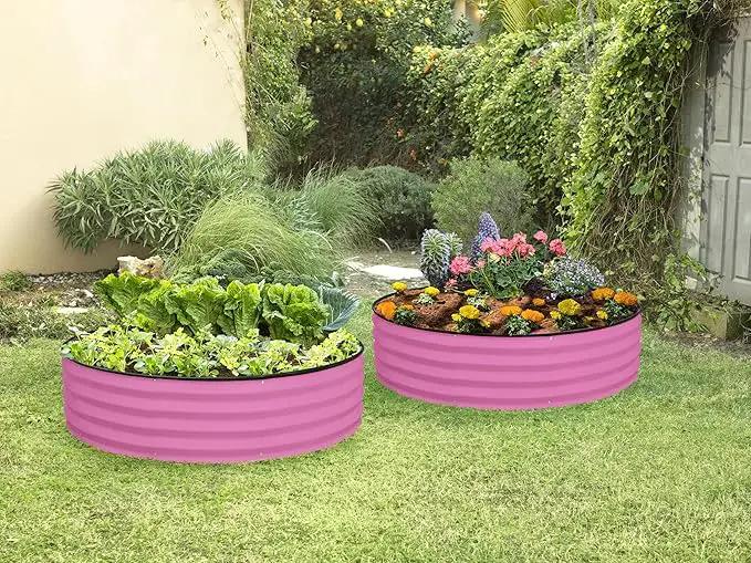 Round Galvanized Raised Garden Bed // 4×4×1 ft Galvanized Raised Garden Beds Outdoor for Gardening, Vegetables, Flowers // Patented Tool-Free Design Round Planter (Pink) by GreenHaven Gardens