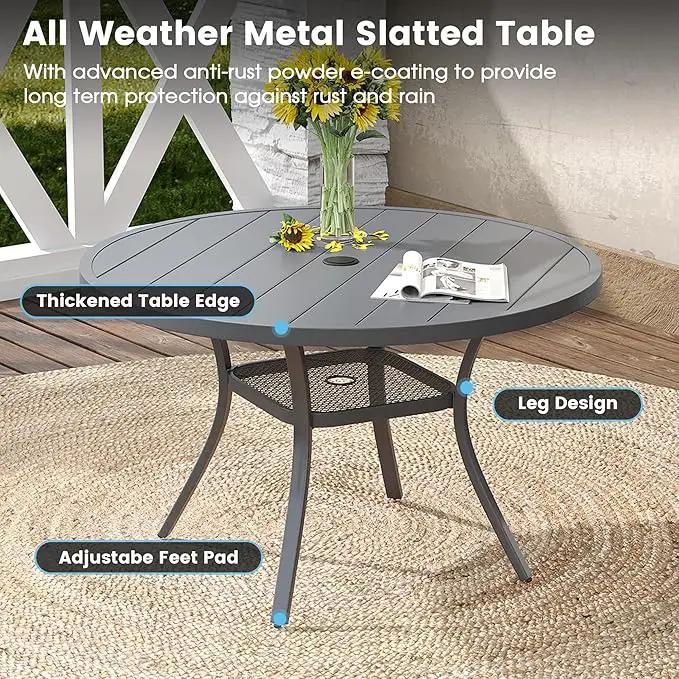 DIFY Outdoor Dining Table for 4, Round Patio Table with Umbrella Hole for Garden, Backyard and Porch (Dark Grey) by GreenHaven Gardens