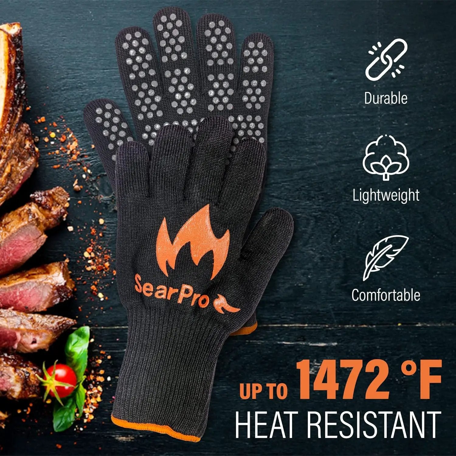 BBQ Grill Gloves Cooking Oven Mitts Fire Heat Resistant to 1400 Degrees Accessories for Barbecue Smoker Egg Fryer Hamburgers Pizza Steaks- Crock pots/Slow cookers -USA Owned Company- by GreenHaven Gardens