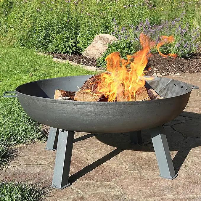 Sunnydaze 34-Inch Cast Iron Heavy-Duty Fire Pit for Outside - Wood-Burning Outdoor Fire Pit Bowl with Handles - Steel Finish by GreenHaven Gardens