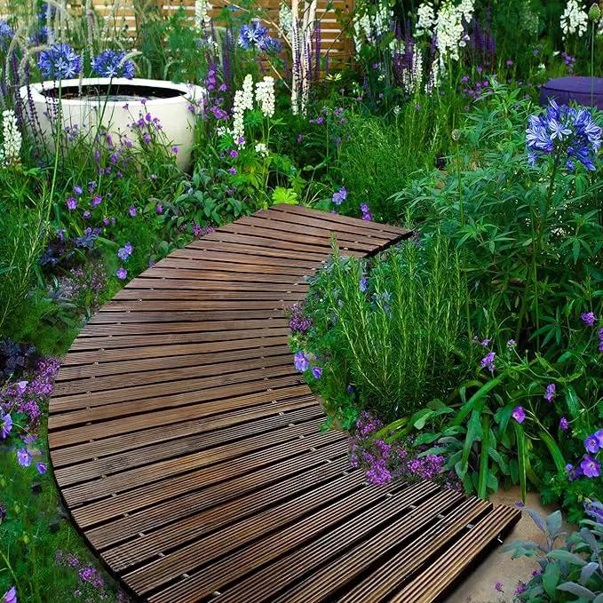 RELIANCER 6' Wooden Garden Pathway,Outdoor Roll Out Cedar Curved Walkway,Patio Path Decorative Garden Boardwalk Walkways,Weather-Resistant Roll Up Beach Wood Road Floor,Wedding Party Pathways by GreenHaven Gardens