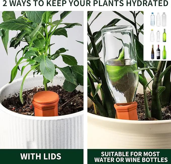 Large Terracotta Watering Spikes with Lids, Automatic Plant Waterer Outdoor | Indoor, Vacation Friendly Clay Plant Watering Devices System, Slow Release Self Watering Planter Insert, 6 Pack by GreenHaven Gardens