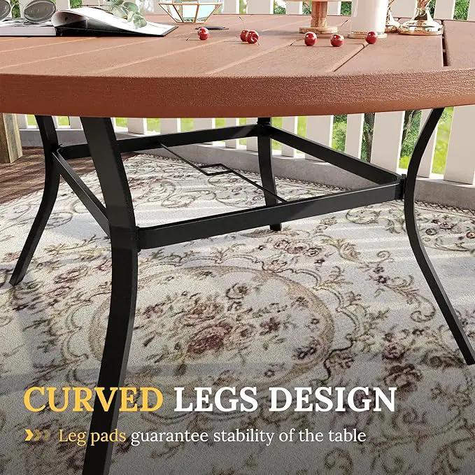 VICLLAX Patio Dining Set for 8, 9 Pieces Outdoor Furniture Set Includes 56.3" Round Patio Table and 8 Patio Stackable Chairs, Outdoor Table and Chairs for Outsides, Walnut Tabletop and Brown Fabric by GreenHaven Gardens