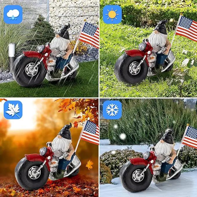 Solar Garden Gnomes Statues,Garden Sculptures & Statues,Motorcycle Gnome Garden Statues Outdoor Clearance with Lights,Resin Garden Decor for Outside Patio Lawn Garden Gift by GreenHaven Gardens