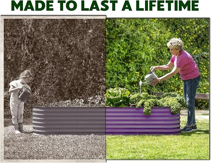 9-in-1 Galvanized Steel Raised Garden Bed // 8×2×1.5 ft Modular Planter for Gardening, Vegetables, Flowers // 18" Tall Metal Raised Garden Beds Outdoor (Purple) // Patented Design Planter Box by GreenHaven Gardens