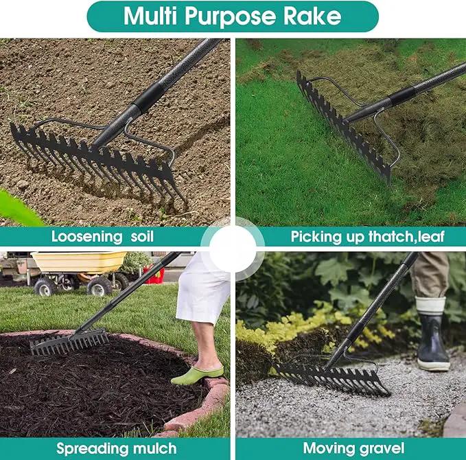 Garden Rake: 49" Metal Garden Leaf Rake with 17 Tines, Heavy Duty Bow Rakes for Lawn Yard Leaves Debris Mulch Gravel Thatch Clean,Lawn Care Gardening Landscaping by GreenHaven Gardens