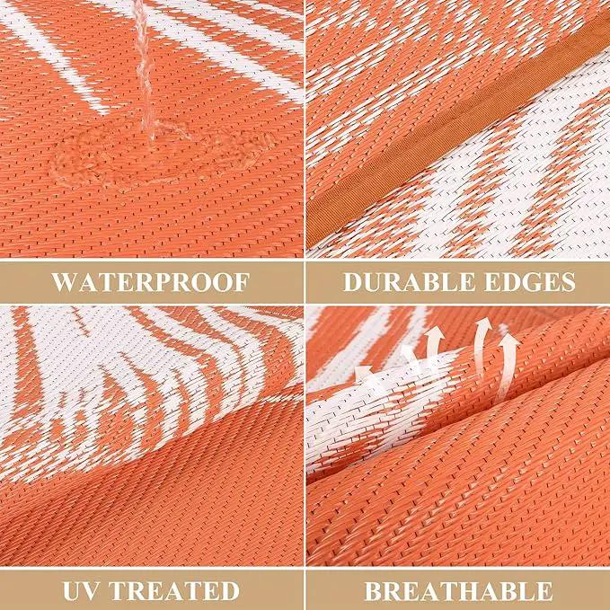 Pauwer Waterproof Outdoor Rug 8x10, Reversible Plastic Straw Patio Camping Rug, Indoor Outdoor RV Mat Carpet for Deck, Camper, Porch, Balcony, Backyard, Picnic, Leaf Orange by GreenHaven Gardens
