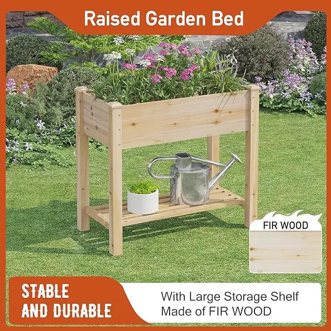 GHWIE Raised Garden Bed with Legs, Elevated Wooden Planter Box with Shelf,Large Garden Planter Outdoor for Backyard, Patio, Balcony by GreenHaven Gardens