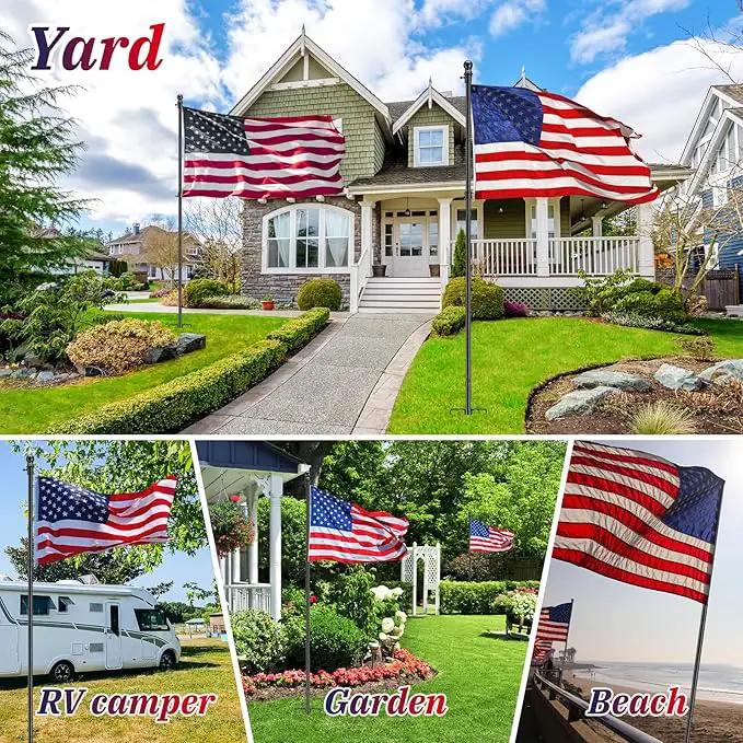 2 Pack Ground Flag Pole for Outside House - 8.5 FT Tangle Free Heavy Duty Flag Pole Kit with Windproof Stand,Outdoor Inground Flag Holder for Yard Garden, Includes Bonus 3x5 American Flag,Black by GreenHaven Gardens