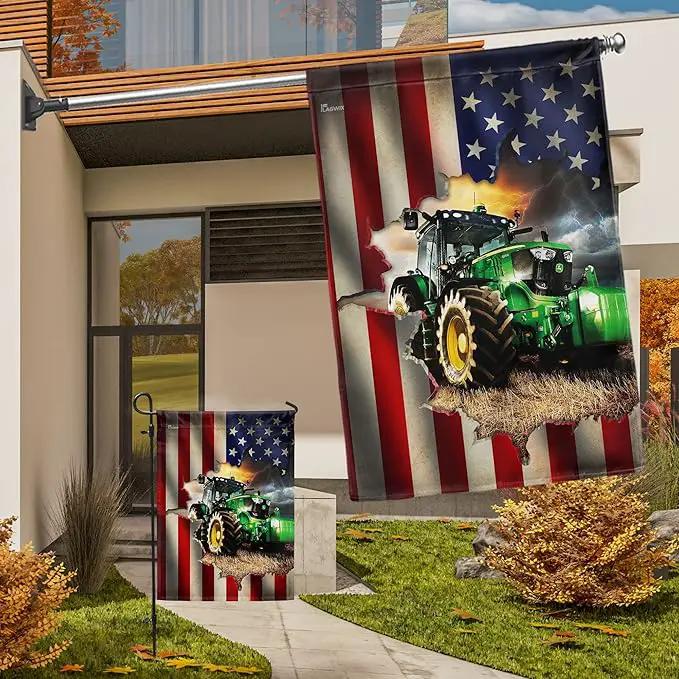 FLAGWIX American Flags, Farmer Tractor Flags - 4th of July Decorations for Home, Outside, House Flags 30x40, Tractor Farmer American Flag - Double Sided Heavy Duty Canvas, Decorative Outdoor Flags by GreenHaven Gardens