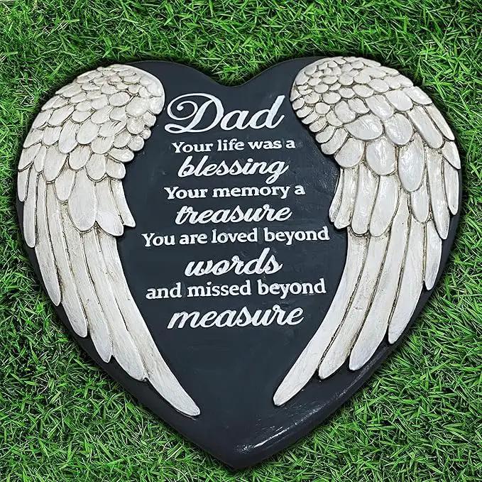Dad Memorial Garden Stone, Dad Stepping Garden Memorial Stone, in Memory of Dad Stones Gifts for Loss of Father, Loss of Dad, Father Memorial Angel Wings Heart Stone TNS13 by GreenHaven Gardens