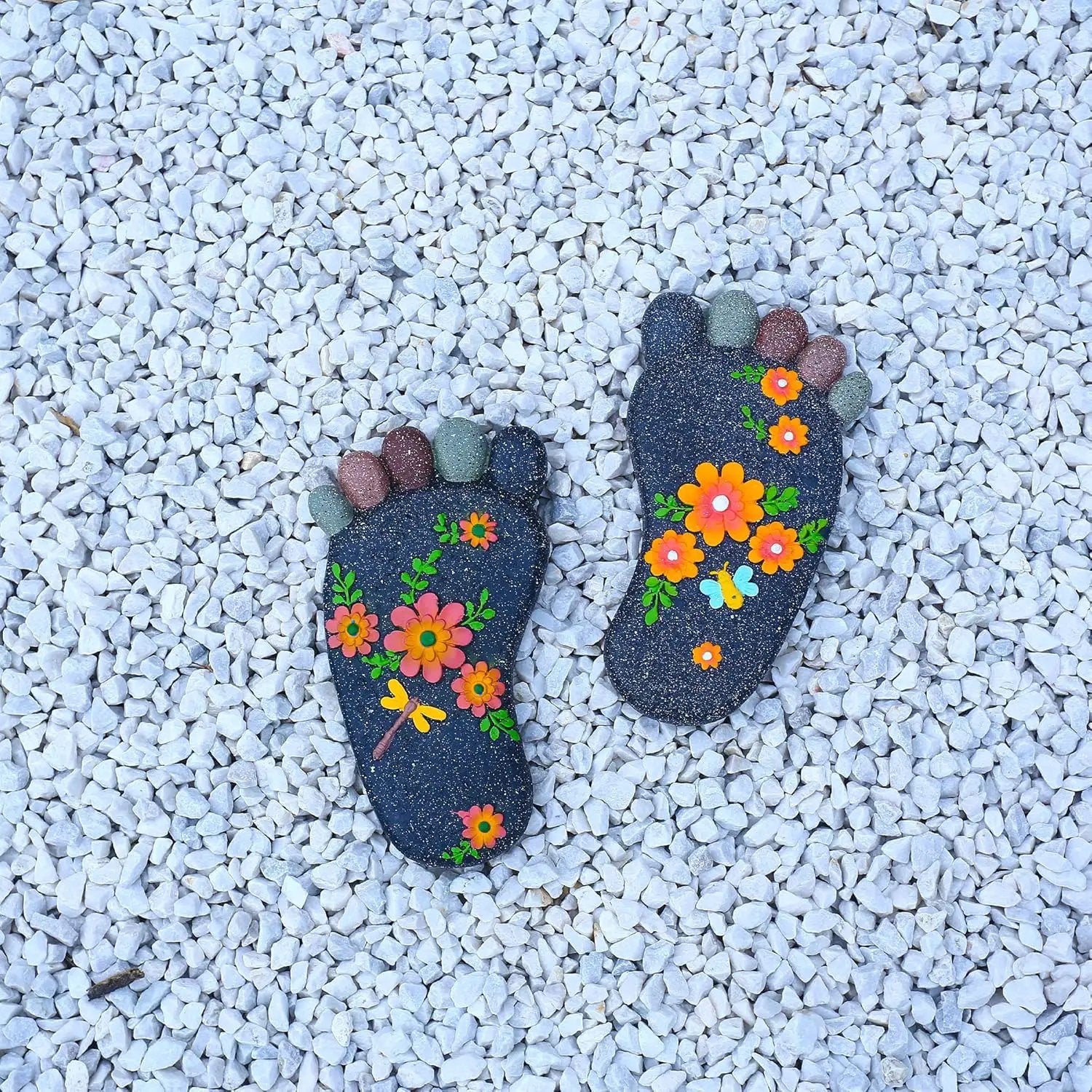Stepping Stones Garden Decorative Stones for Patio, Deck, Garden or Sidewalk Home Decor Footprint Shaped Stepping Stones Set of 2 （Dark Grey） by GreenHaven Gardens