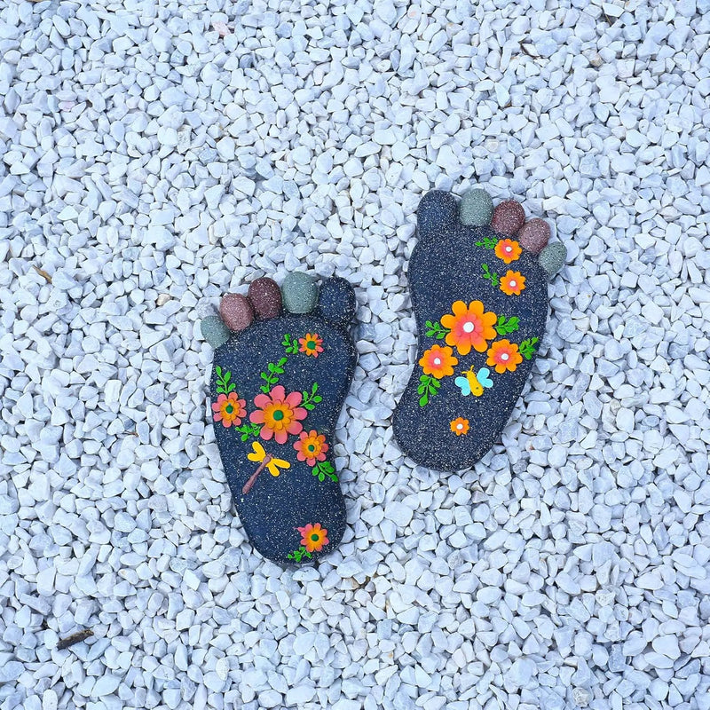 Stepping Stones Garden Decorative Stones for Patio, Deck, Garden or Sidewalk Home Decor Footprint Shaped Stepping Stones Set of 2 （Dark Grey） by GreenHaven Gardens