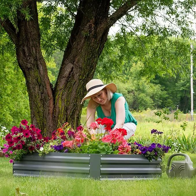 Sunnydaze Galvanized Raised Garden Bed - Metal Raised Bed for Gardening - Outdoor Planter Box for Flowers, Plants, and Vegetables - Gray - 48" W x 36" D x 12" H Rectangle by GreenHaven Gardens