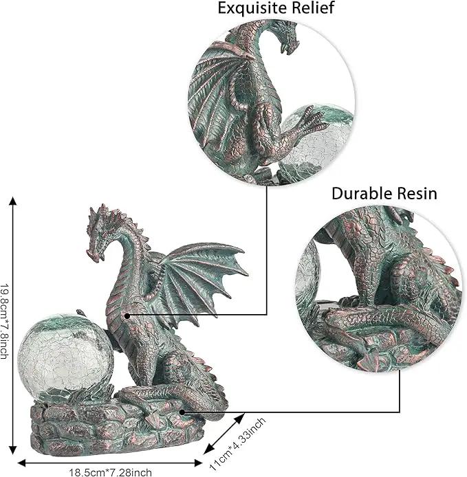 TERESA'S COLLECTIONS Garden Sculptures & Statues, Solar Dragon Outdoor Statues Figurines, Resin Bronze Gothic Garden Decor Lawn Ornaments Patio Yard Decorations Gifts for Mom Women, 8" by GreenHaven Gardens