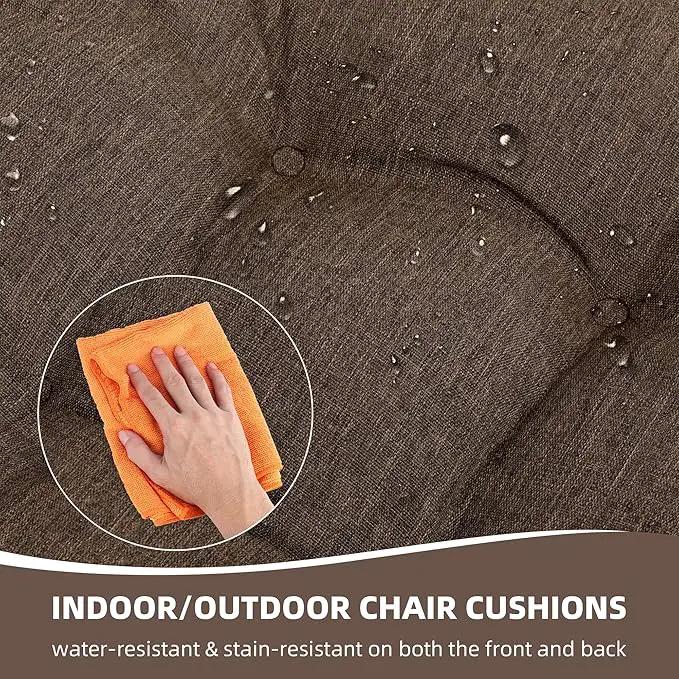 RACE LEAF Patio Chair Cushions 17x17 4 Pack, Thickened Heavy Duty Outdoor Cushions Stain & Water Resistant Non-Slip Ties Tufted (Brown) by GreenHaven Gardens