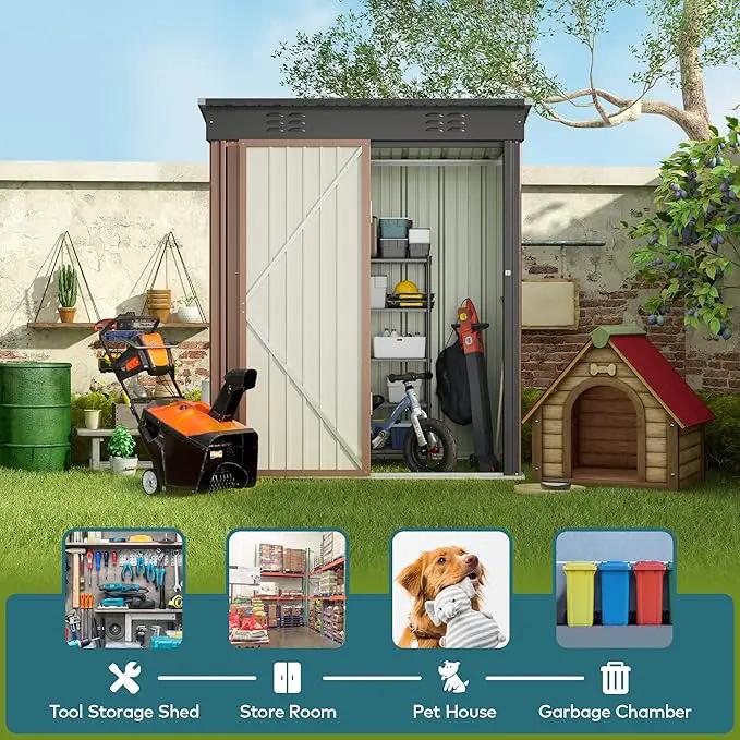 Gizoon 5' x 3' Outdoor Storage Shed with Singe Lockable Door,Galvanized Metal Shed with Air Vent Suitable for The Garden,Tiny House Storage Sheds Outdoor for Backyard Patio Lawn-Brown by GreenHaven Gardens