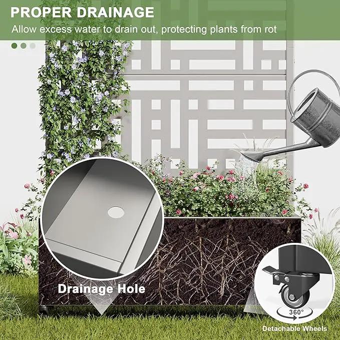 Casaphoria Metal Raised Garden Bed with Trellis and Wheels, 72"x35"x16" Planter Box for Climbing Plants, Vegetables & Vines, Features Drainage Holes and Privacy Screen (Grey-Helen) by GreenHaven Gardens