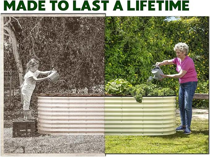 Galvanized Raised Garden Beds Outdoor // 8×2×2 ft Planter Raised Beds for Gardening, Vegetables, Flowers (White) // Large Metal Garden Box // Patented Tool-Free Design by GreenHaven Gardens