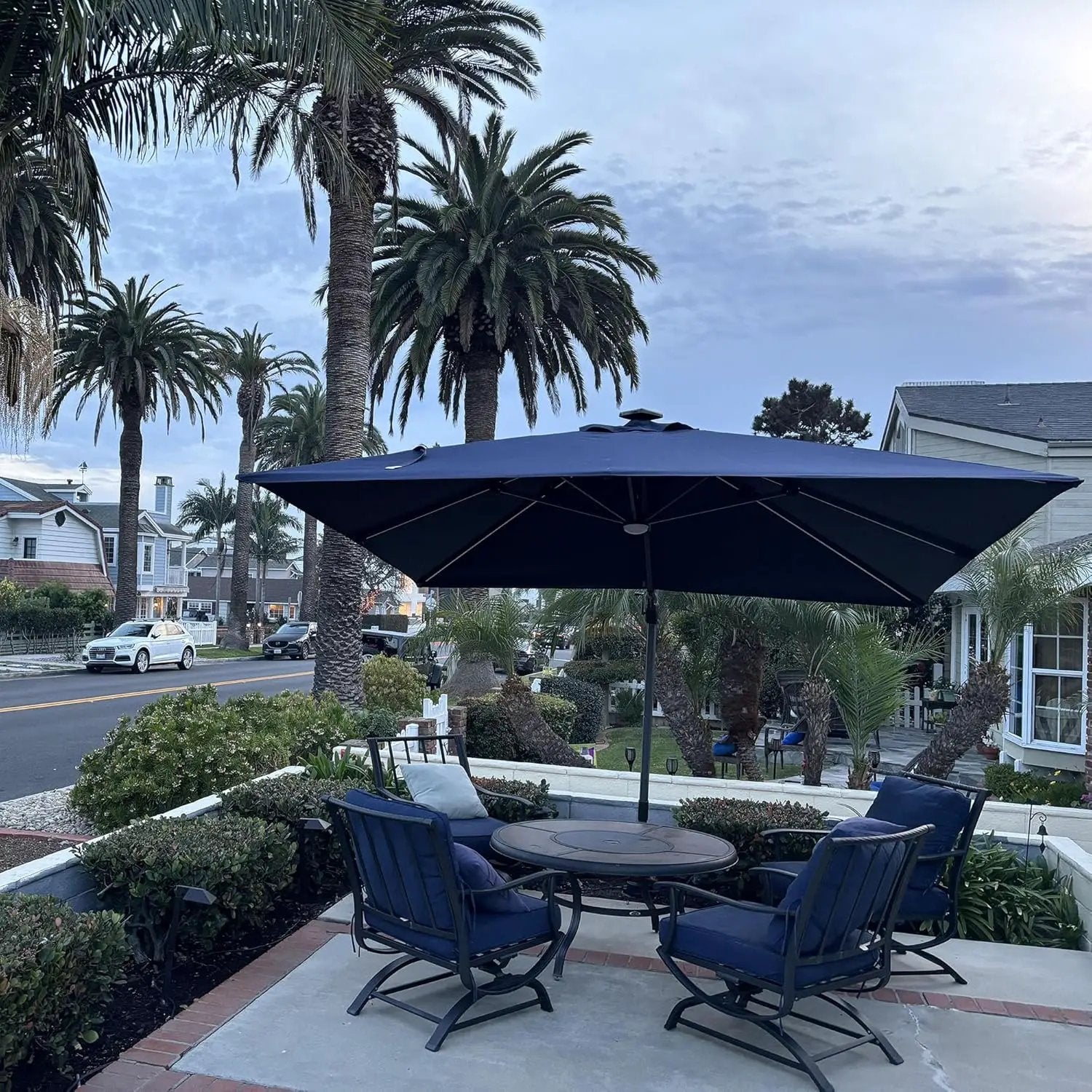 PURPLE LEAF 10 Feet Patio Umbrella Solar Powered LED Square Outdoor Cantilever Umbrella with LED Lights Aluminum Offset Umbrella with 360-degree Rotation for Garden Deck Pool Patio Navy Blue by GreenHaven Gardens