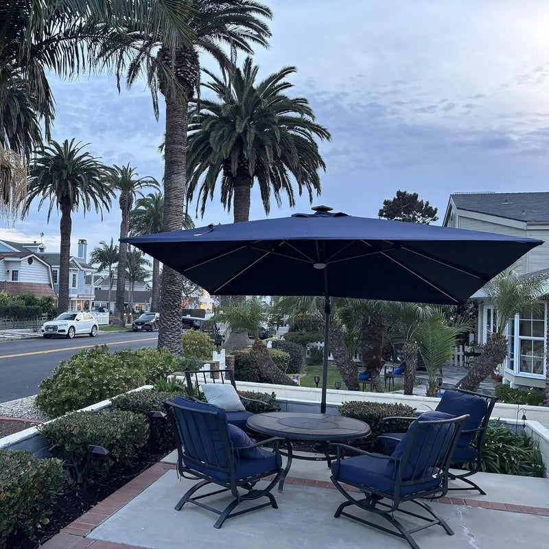 PURPLE LEAF 10 Feet Patio Umbrella Solar Powered LED Square Outdoor Cantilever Umbrella with LED Lights Aluminum Offset Umbrella with 360-degree Rotation for Garden Deck Pool Patio Navy Blue by GreenHaven Gardens