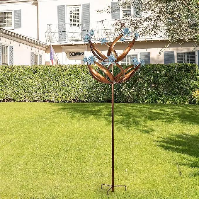 Butterfly Flower Garden Wind Spinner - Large Kinetic Outdoor Metal Wind Sculptures & Spinners Decor for Yard and Garden, Whirligigs Large Wind Spinners for Patio, Lawn, Outside (26" W x 90" H) by GreenHaven Gardens