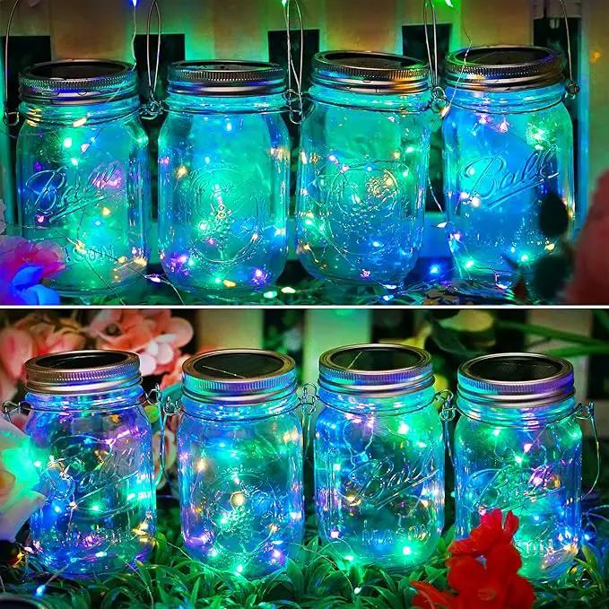 SunKite Solar Mason Jar Lights [Updated], 8 Pack 20 LED Waterproof Fairy Firefly Jar Lids String Lights with Hangers(NO Jars), Patio Yard Garden Wedding Decoration - Colorful by GreenHaven Gardens