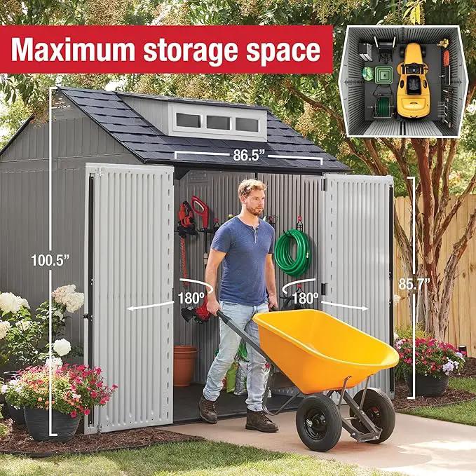 Rubbermaid Resin Outdoor Storage Shed With Floor (7 x 7 Ft) Weather Resistant Gray Organization for Home/Backyard/Garden Tools/Lawn Mower/Bike Storage/Pool Supplies by GreenHaven Gardens