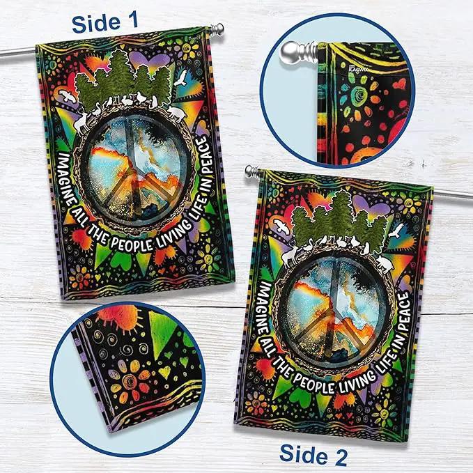 FLAGWIX All The People Living Life In Peace Hippie Flag - House Flag 30x40, Decorations For Home, Outside - Peace Sign, Boho, Hippie Decor, Double Sided, Heavy Duty Canvas Flag Indoor Outdoor by GreenHaven Gardens