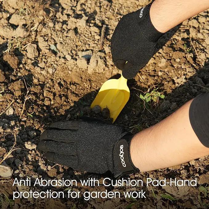 COOLJOB Thorn Proof Garden Gloves with Touchscreen Fingers for Men, Rose Pruning Work Gloves with Palm Cushion for Gardener, Farmer and Landscaper (Black 1 Pair Large) by GreenHaven Gardens