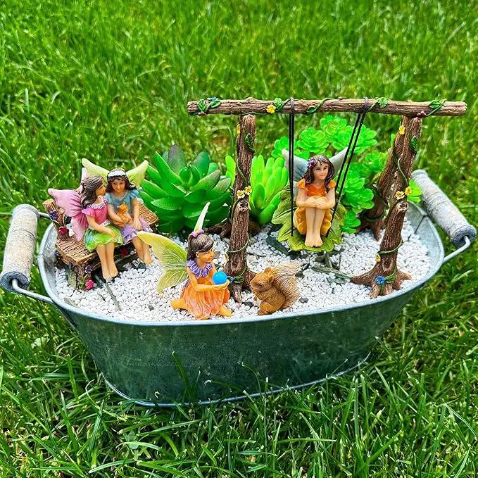 Mood Lab Fairy Garden - Accessories Kit with Miniature Figurines - Swing Set of 6 pcs - for Outdoor or House Decor by GreenHaven Gardens