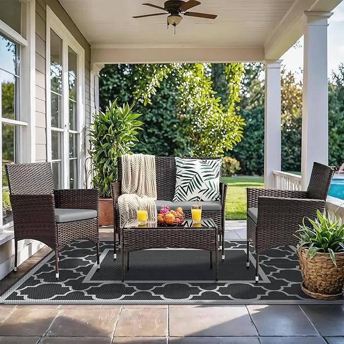 GENIMO 4 ' x 6 ' Outdoor Rug for Patio, Waterproof Indoor Outdoor Plastic Straw Rugs Carpet, Reversible Outside Area Mat for Camping, Balcony Porch, Deck, Picnic, Beach Black Grey by GreenHaven Gardens