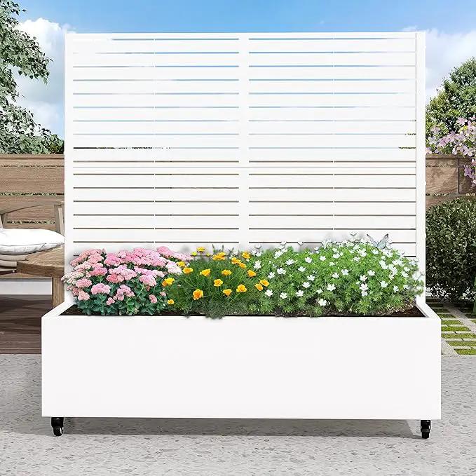 Casaphoria Metal Raised Garden Bed with Trellis and Wheels, 47"x47"x16" Planter Box for Climbing Plants, Vegetables & Vines, Features Drainage Holes and Privacy Screen (White-Louvered) by GreenHaven Gardens