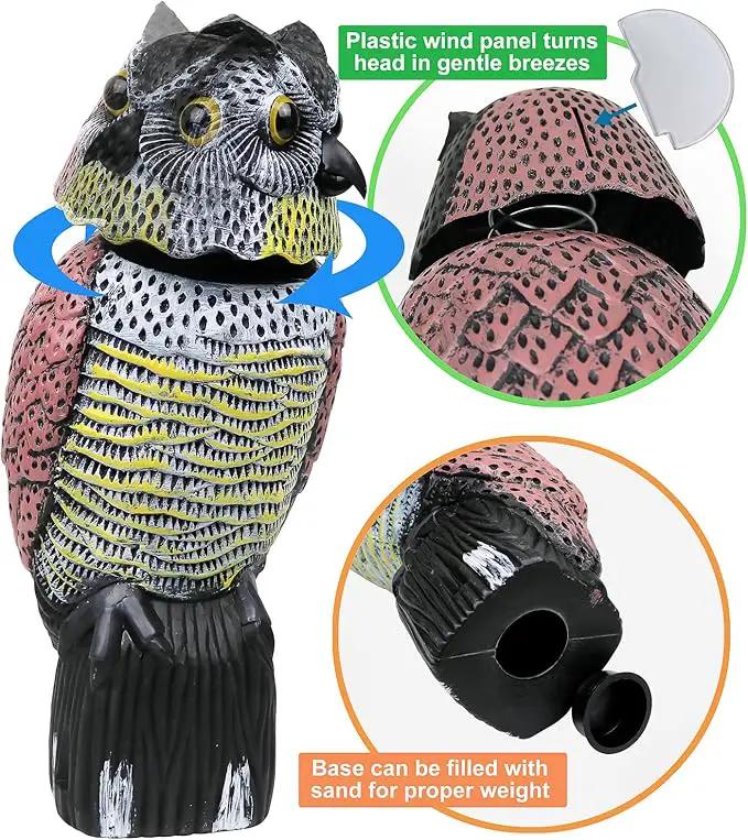 Galashield Owl Decoy to Scare Birds Away Scarecrow Fake Owl with Rotating Head 16" Tall (2 Pack) by GreenHaven Gardens