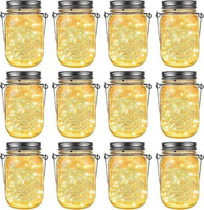 GIGALUMI Solar Mason Jar Lights, 12 Pack 30 Led String Fairy Lights Garden Lights Outdoor Waterproof Metal Lid Hanging Solar Lanterns for Outdoor, Garden, Patio, Lawn, Balcony Decoration by GreenHaven Gardens