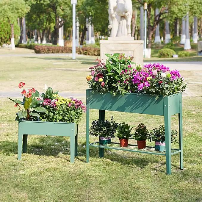 Raised Garden Bed, Elevated Planter Green Metal Plant Box with Legs Standing Garden Stand Drainage Holes Green(Green 24" L x 11" W x 18" H) by GreenHaven Gardens