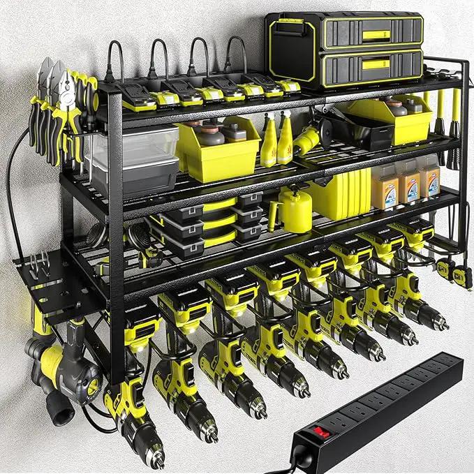 KAFAHOM Power Tool Organizer with Charging Station.Garage 8 Drill Holder Built in 8 Outlets Power Strip,Tool Storage Shelf Wall Mount,Tool Battery Organizer with Screwdriver/Hammer/Air Tool Rack by GreenHaven Gardens