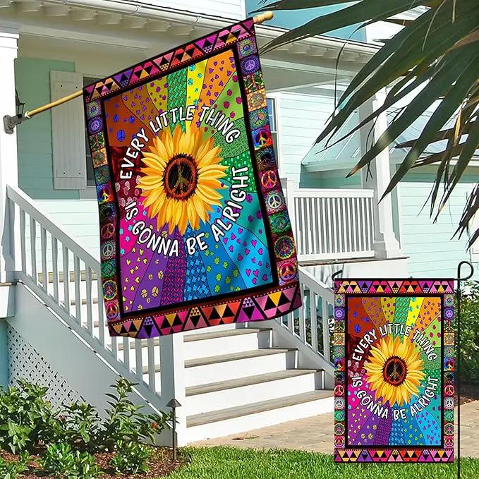 FLAGWIX Flags - Hippie Sunflower. Every Little Thing Gonna Be Alright Flag, House Flag (29.5" x 39.5") - USA House Garden Flags Premium Polyester-Decorative Outdoor Flags by GreenHaven Gardens