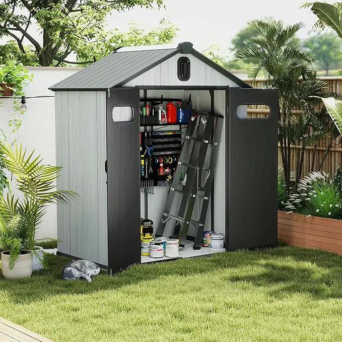 Domi 6x4FT Outdoor Resin Storage Shed with Transparent Windows & Louvered Vents, Plastic Tool Shed with Double Lockable Doors & Gable Roof, Outside Garden Shed for Backyard, Patio, Lawn, Grey by GreenHaven Gardens