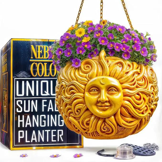 Fun & Unique Sun Face Hanging Planter Quirky Celestial Decor for Plant Lovers – Indoor Outdoor Flower Basket for Succulents & Small Plants – Decorative Garden Yard Art by GreenHaven Gardens