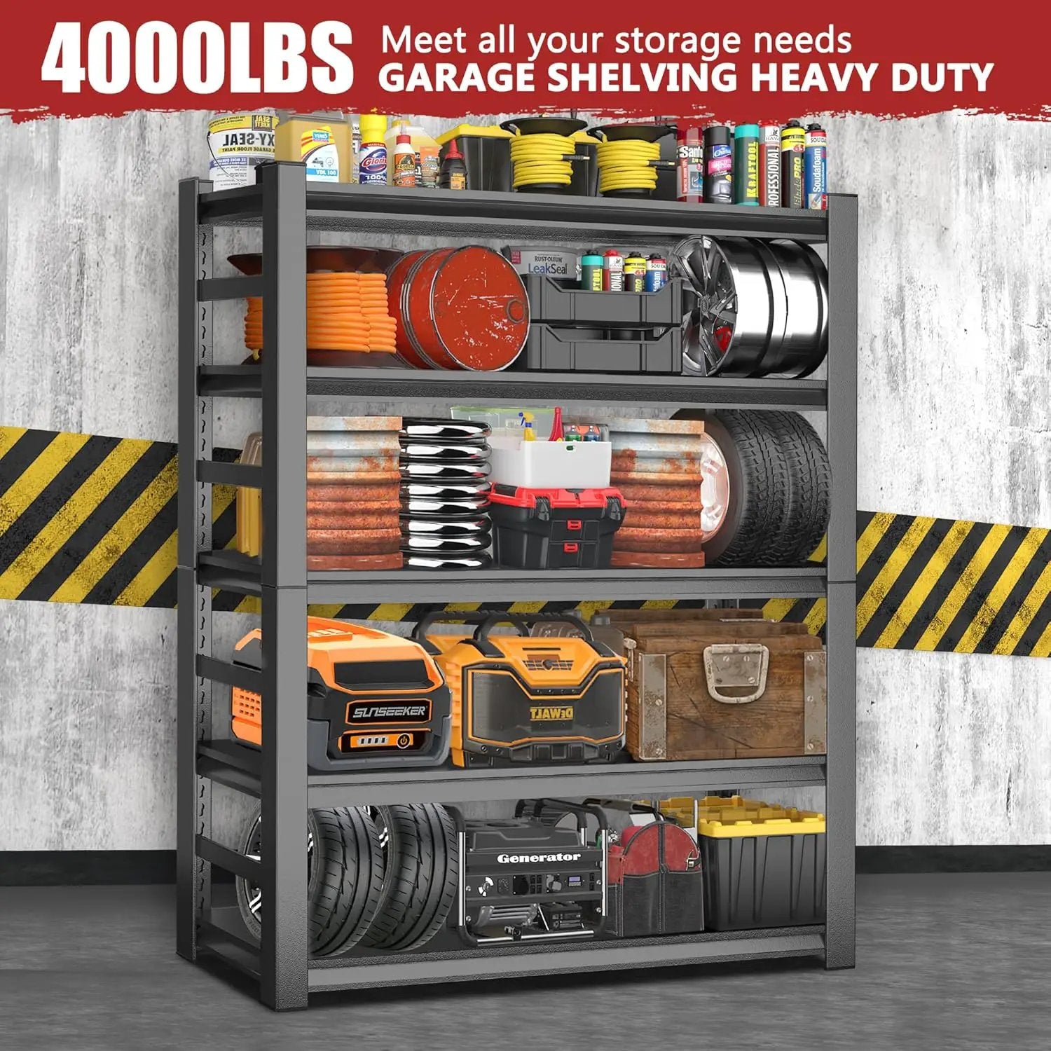 47.2" W Garage Shelving Heavy Duty Storage Shelves 5 Tier Adjustable Heavy Duty Shelving 4000LBS Metal Shelves for Garage Storage Rack Utility Rack Industrial Shelf 72" H x 47.2" W x 23.6" D by GreenHaven Gardens