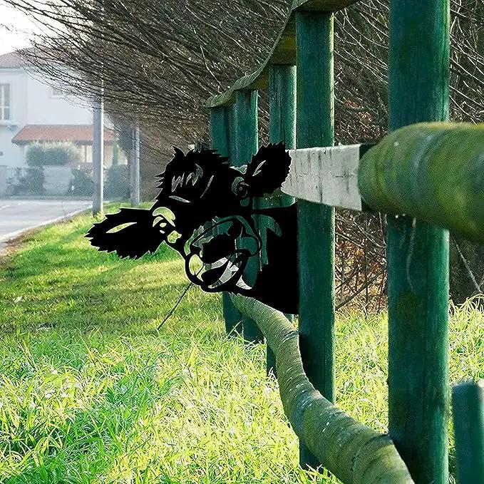 Peeping Cow Metal Art Farm Garden Decor Garden Fence Decoration Outdoor Decoration for Farmhouse,Yard,Lawn by GreenHaven Gardens